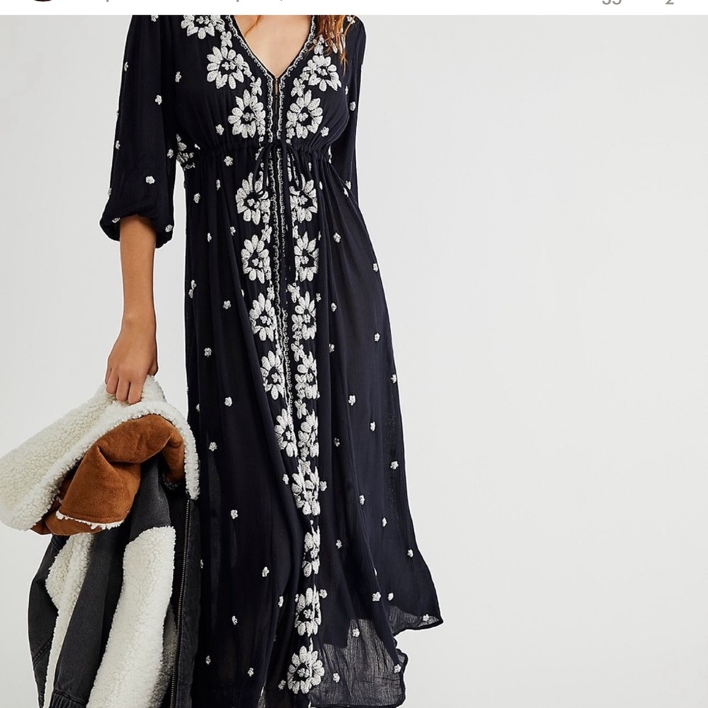 Free People Embroidered Fable Midi Dress